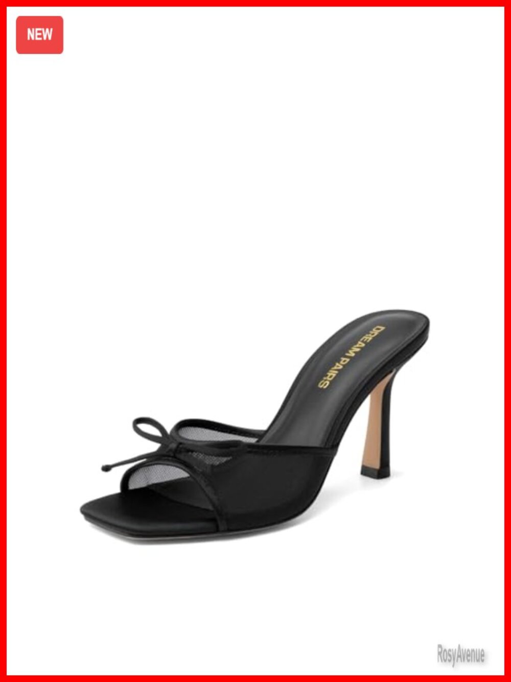 Women's Mesh Bow Stiletto Heels Square Toe Slip On Dressy Sandals